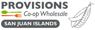 Provisions logo with San Juan Islands text and peapod graphic