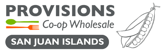 Provisions logo with San Juan Islands text and peapod graphic